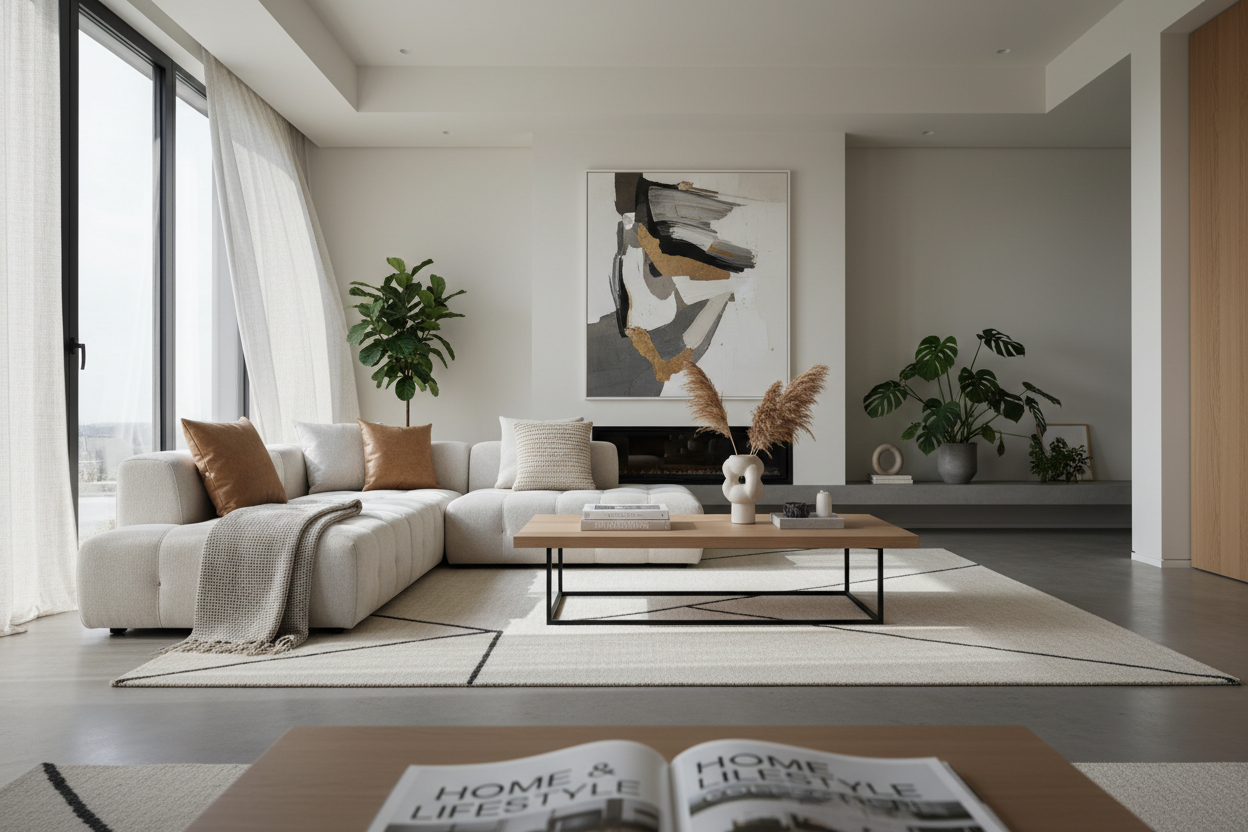 génère moi une image de couverture pour la collection Home & lifestyle, il faut que ce soit dans la direction artistique d'un salon moderne très stylé 